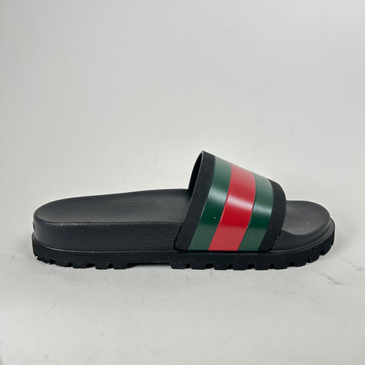 Gucci Black Rubber Web Slide Sandal Size GG 9