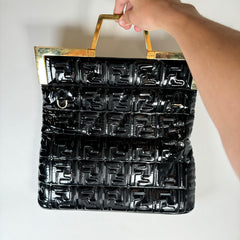 Fendi Black FF Embossed Patent Leather Shopper Tote