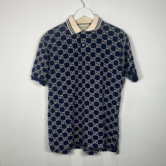 Gucci Navy GG Monogram Polo Shirt Size M