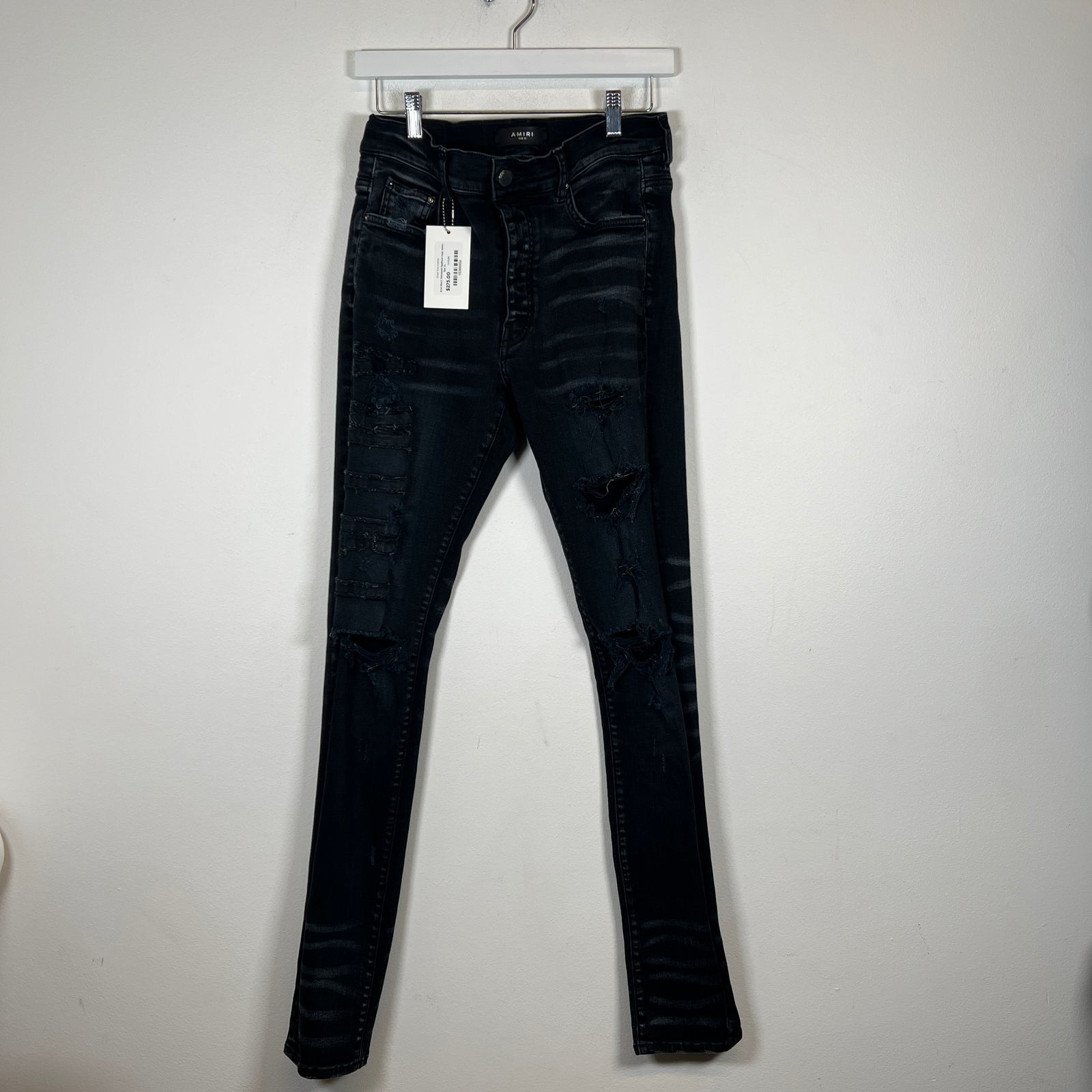 Amiri Black Distressed Applique Logo Jeans Size 31