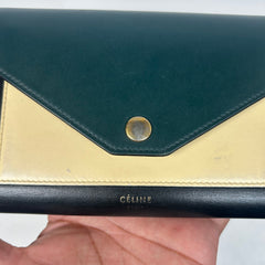 Celine Black/Green Calfskin Envelope Wallet