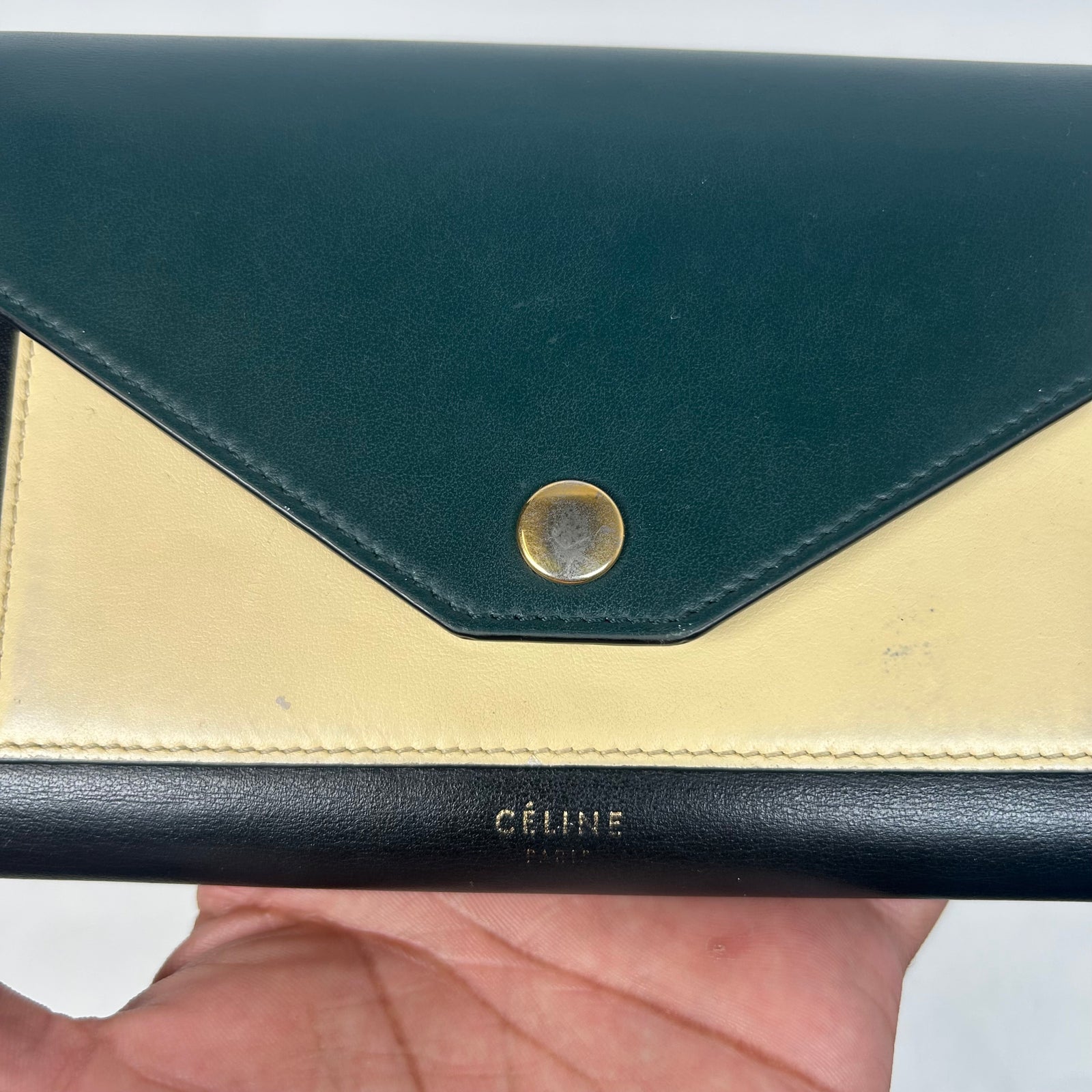 Celine Black/Green Calfskin Envelope Wallet