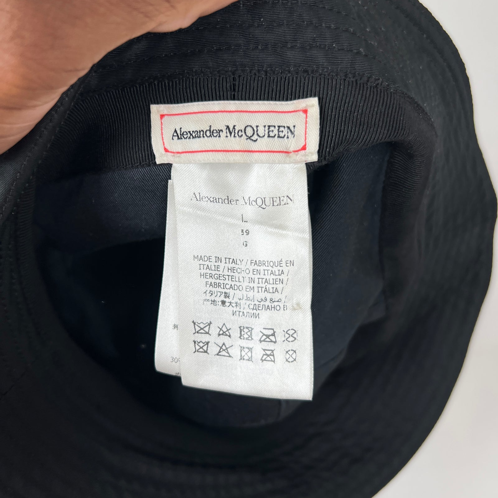 Alexander McQueen Black Logo Bucket Hat Size L