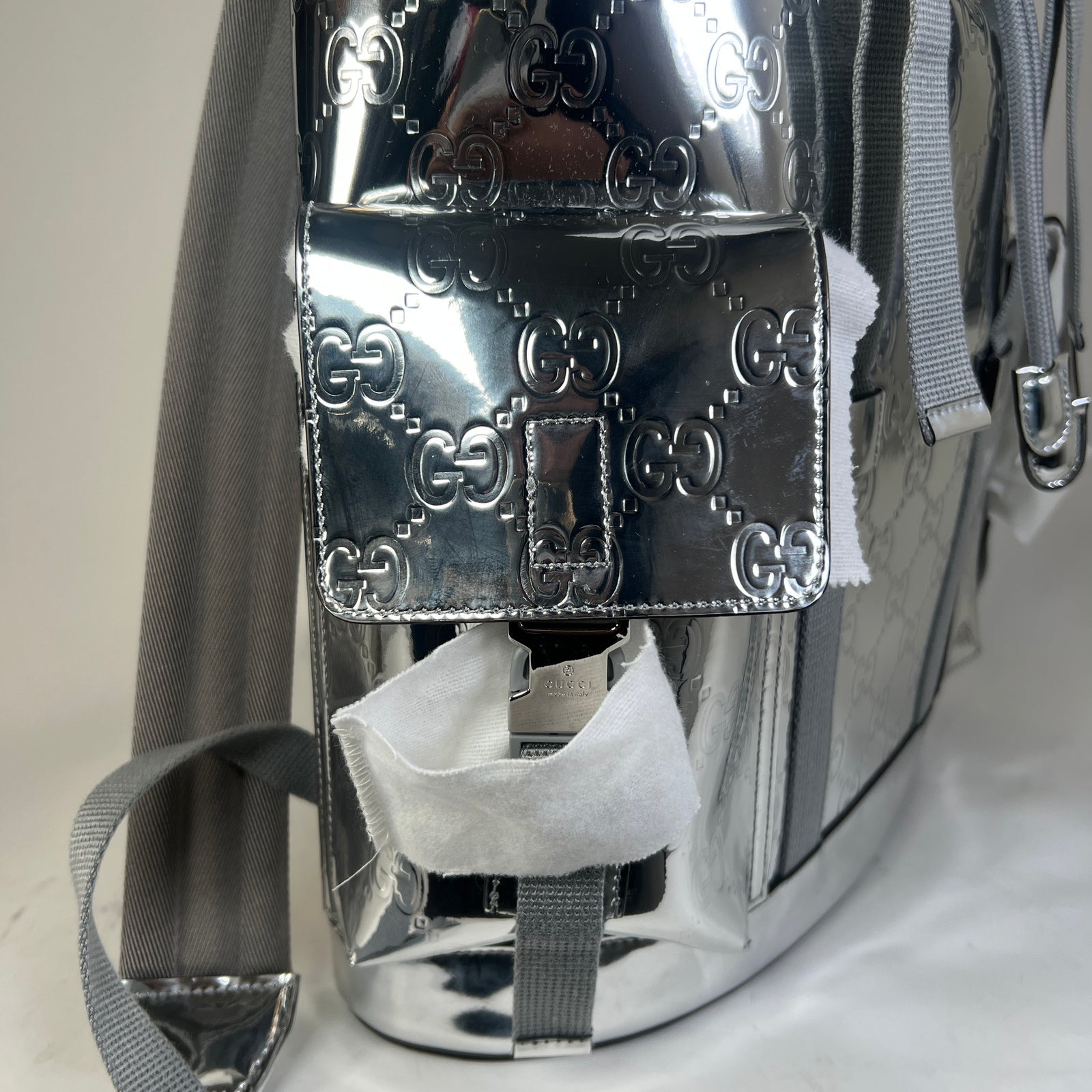 Gucci Silver Mirror Effect GG Large Backpack