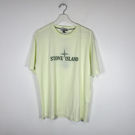 Stone Island Lime Green Embroidered Logo Tee Size L