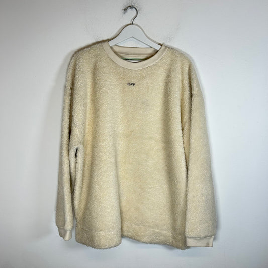 Off-White Beige Fleece Pullover Sweater Size L