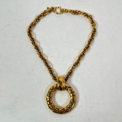 Chanel Vintage Gold Plated Cutout Logo Medallion Pendent Necklace
