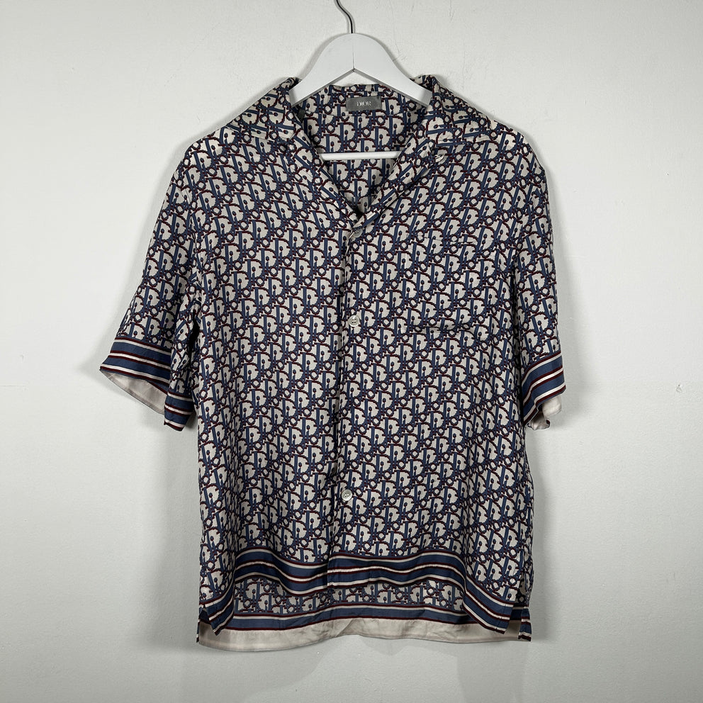 Dior Oblique Monogram Silk Button Up Shirt Size 38