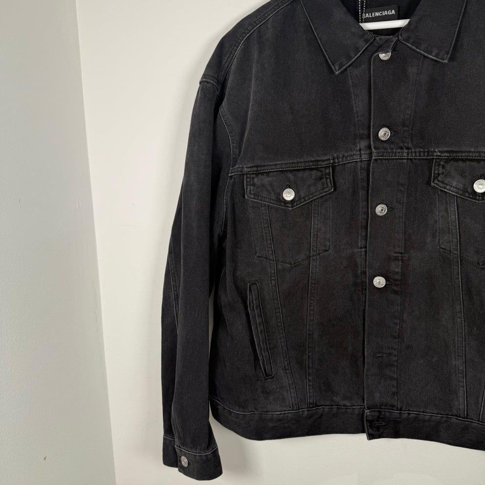 Balenciaga Spell Out Logo Black Jean Jacket Size XL