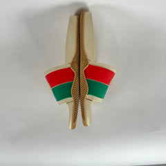 Gucci Beige Interlocking GG Stripe Slides Size 39