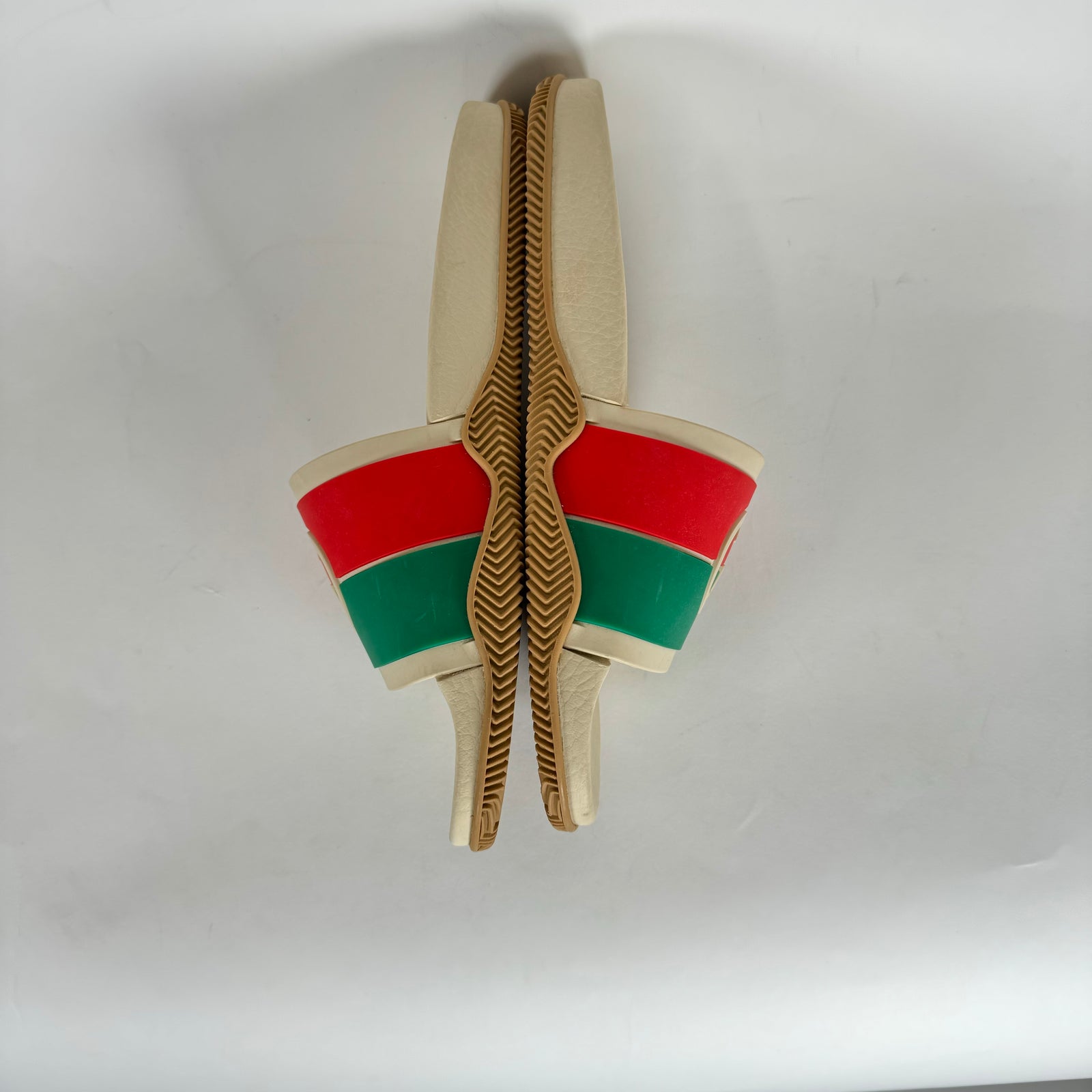 Gucci Beige Interlocking GG Stripe Slides Size 39
