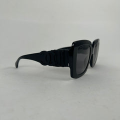 Chanel Black Acetate Calfskin Polarized Square Sunglasses
