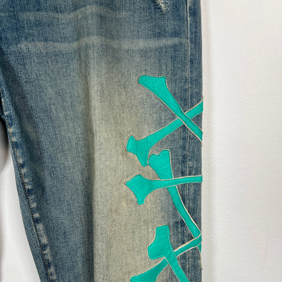 Amiri Teal Bone Lightwash Skinny Jeans Size 36