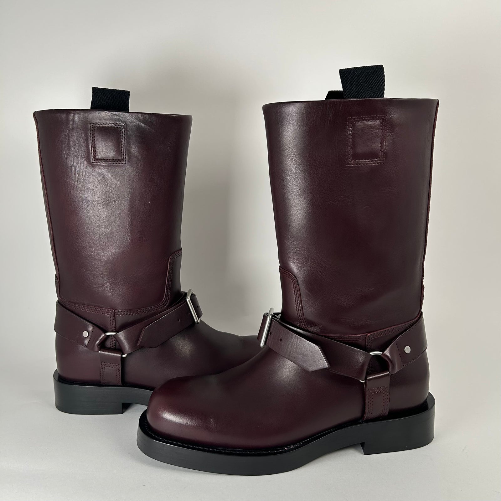 Burberry Saddle Harness Burgundy Leather Boots Size 42