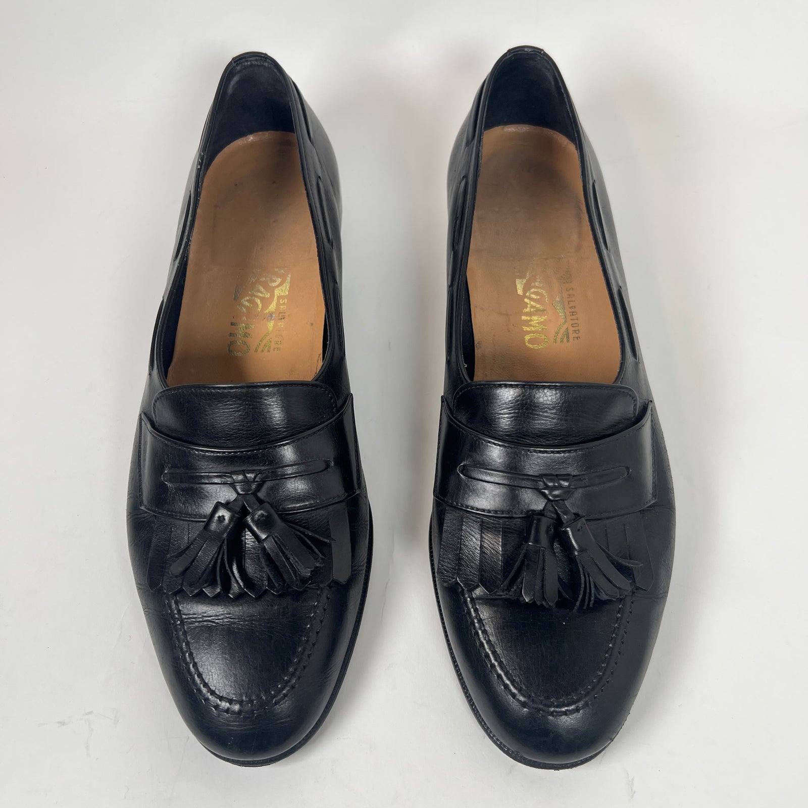 Salvatore Ferragamo Black Leather Tassel Loafers Size 8.5