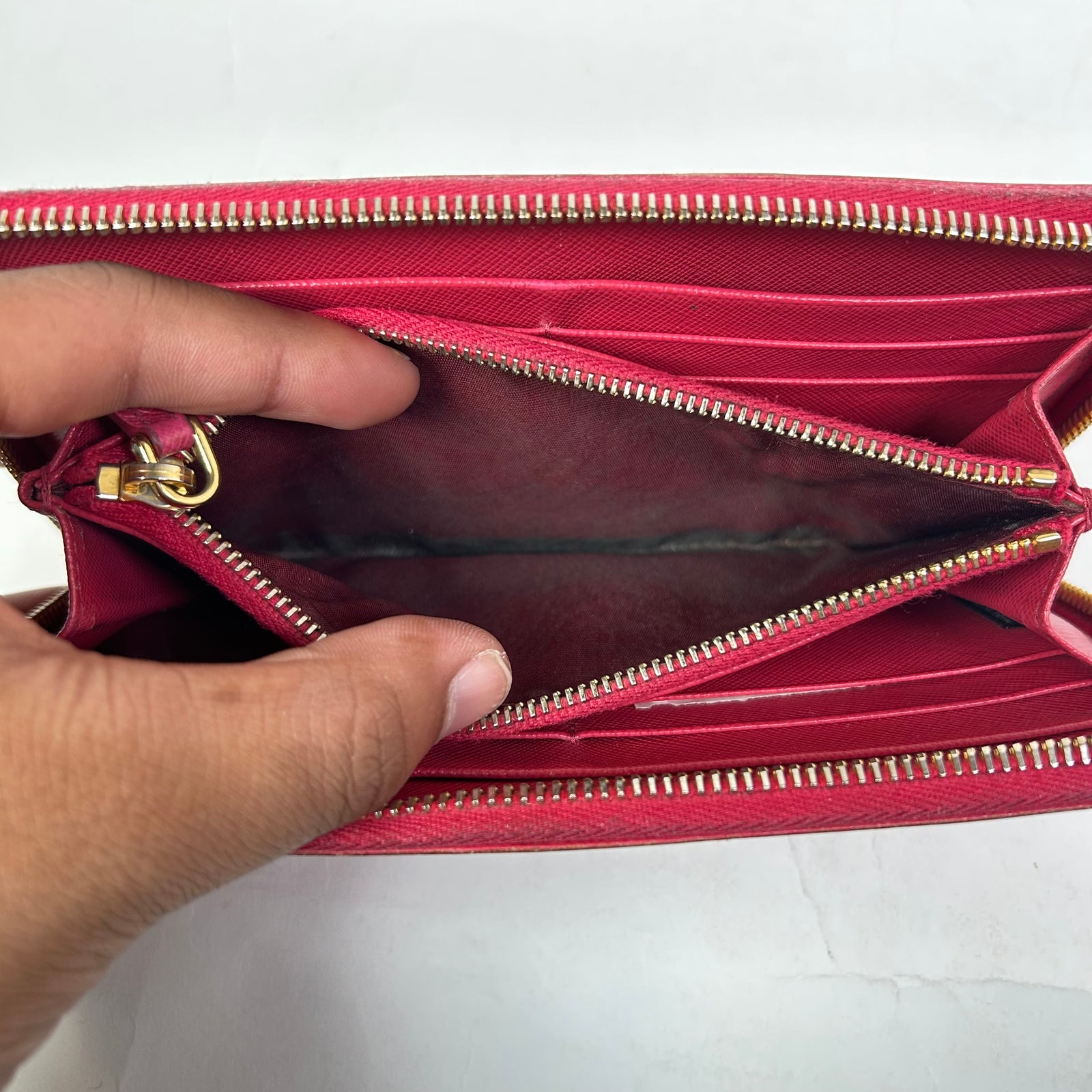 Prada Dark Pink Saffiano Zip-Around Wallet