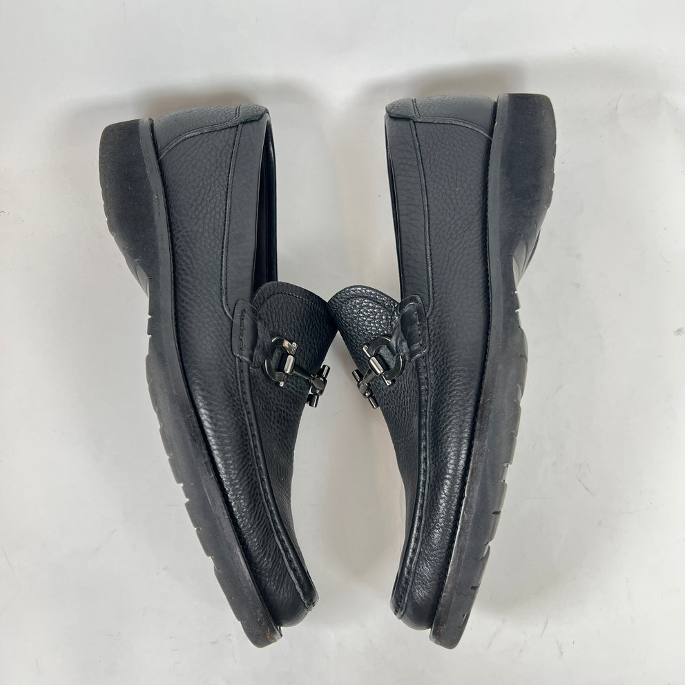 Ferragamo Black Square Toe Leather Loafers Size 10.5
