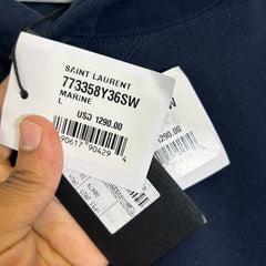 Saint Laurent Navy Embroidered Logo Hoodie Size L