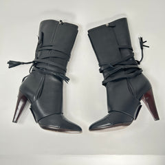 Chanel Black Leather Tassel Boots Size 39