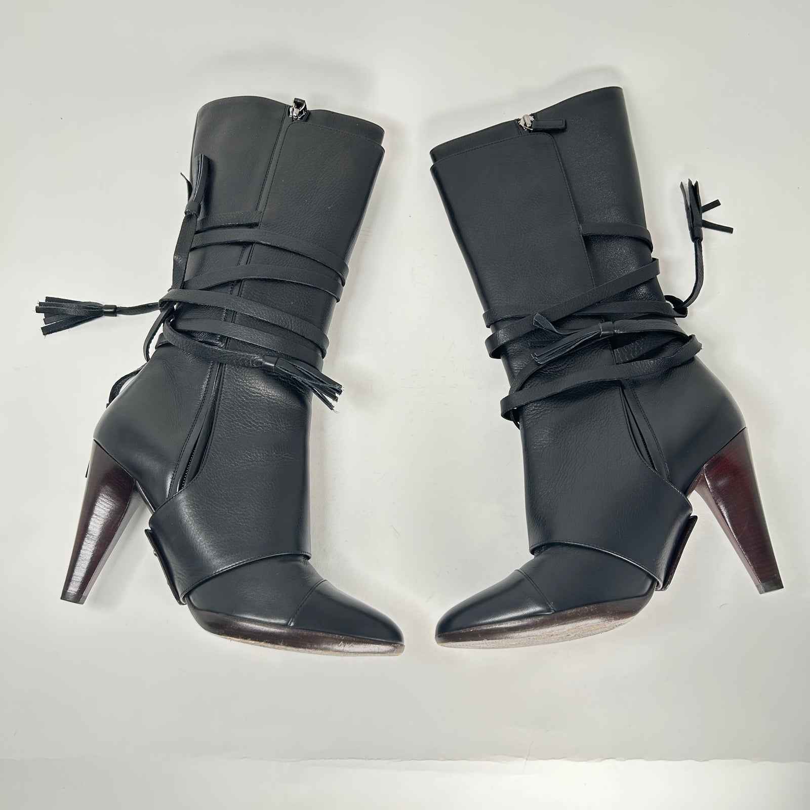 Chanel Black Leather Tassel Boots Size 39