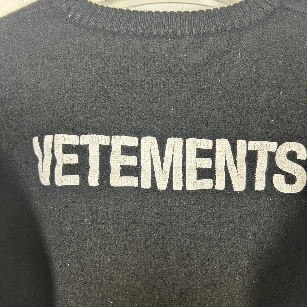 Vetements Black Iconic Logo Wool Sweater Size M