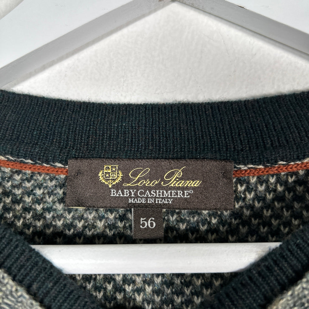 Loro Piana Gray/Green Knit Baby Cashmere Sweater Size 56