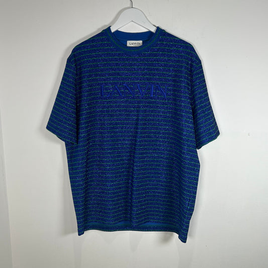 Lanvin Blue/Green Sparkly Logo T-Shirt Size XL