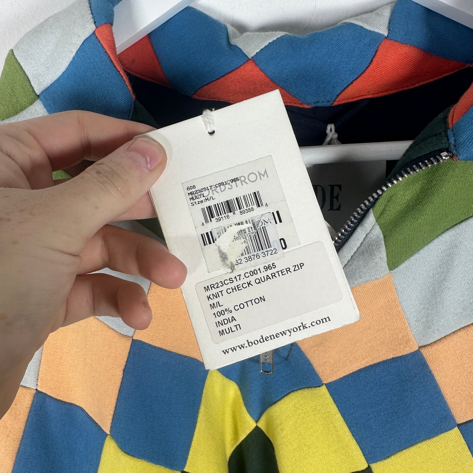 Bode Multicolor Diamond Quilt 1/4 Zip Size M/L