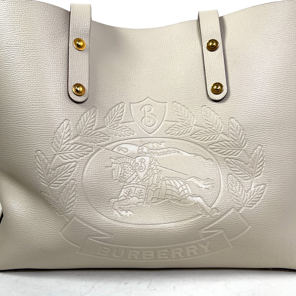 Burberry Tan Calfskin Crest Embossed Small Tote Bag