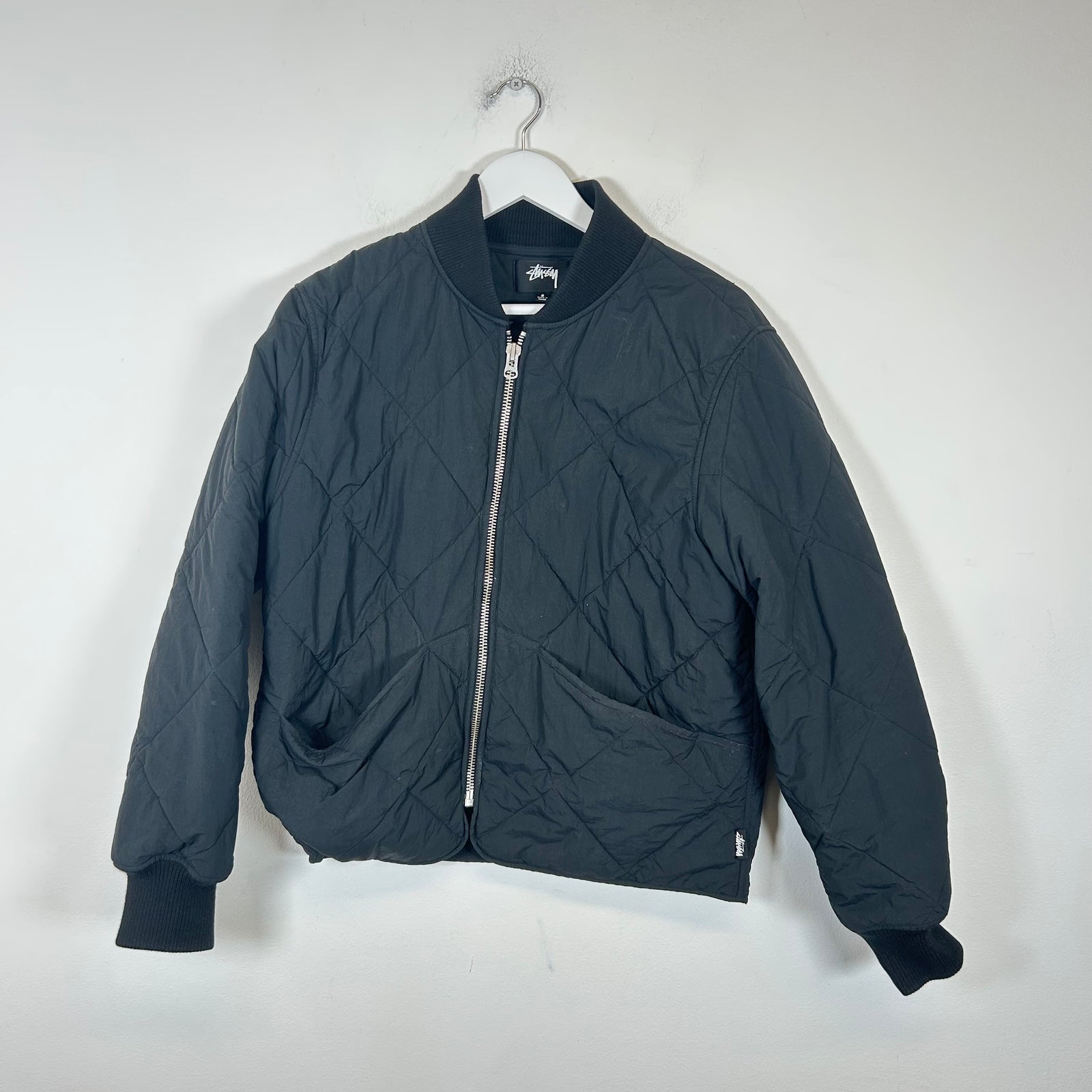 Stussy Black Quilted Dice Logo Jacket Size S