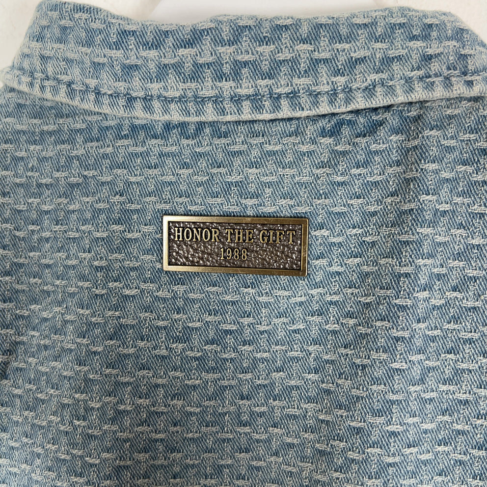 Honor The Gift Cross Stitch Zip Up Shortsleeve Denim Jacket