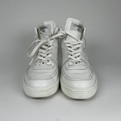 Chanel CC Triple White Hightop Sneakers