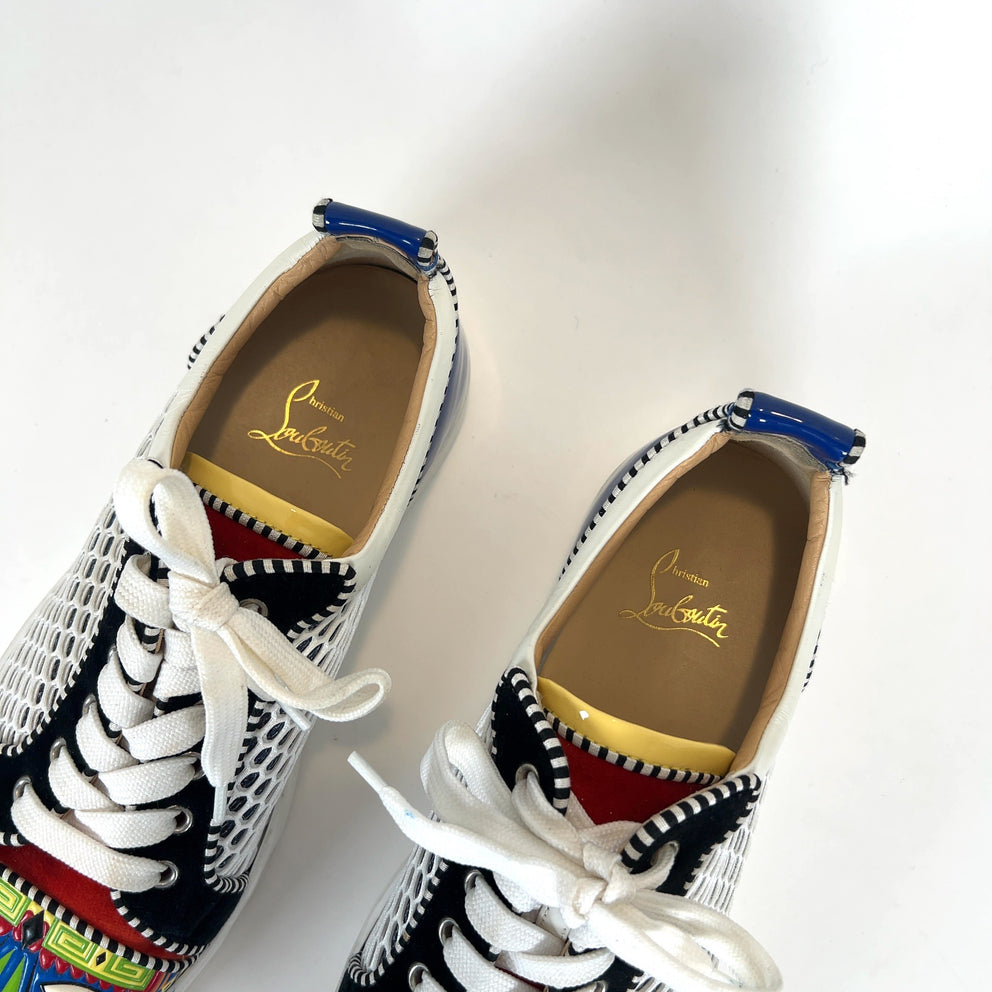 Christian Louboutin Aztec Embossed Print Leather Lowtop Sneakers