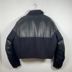 Prada Paneled Wool Down Lined Cropped Bomber Jacket