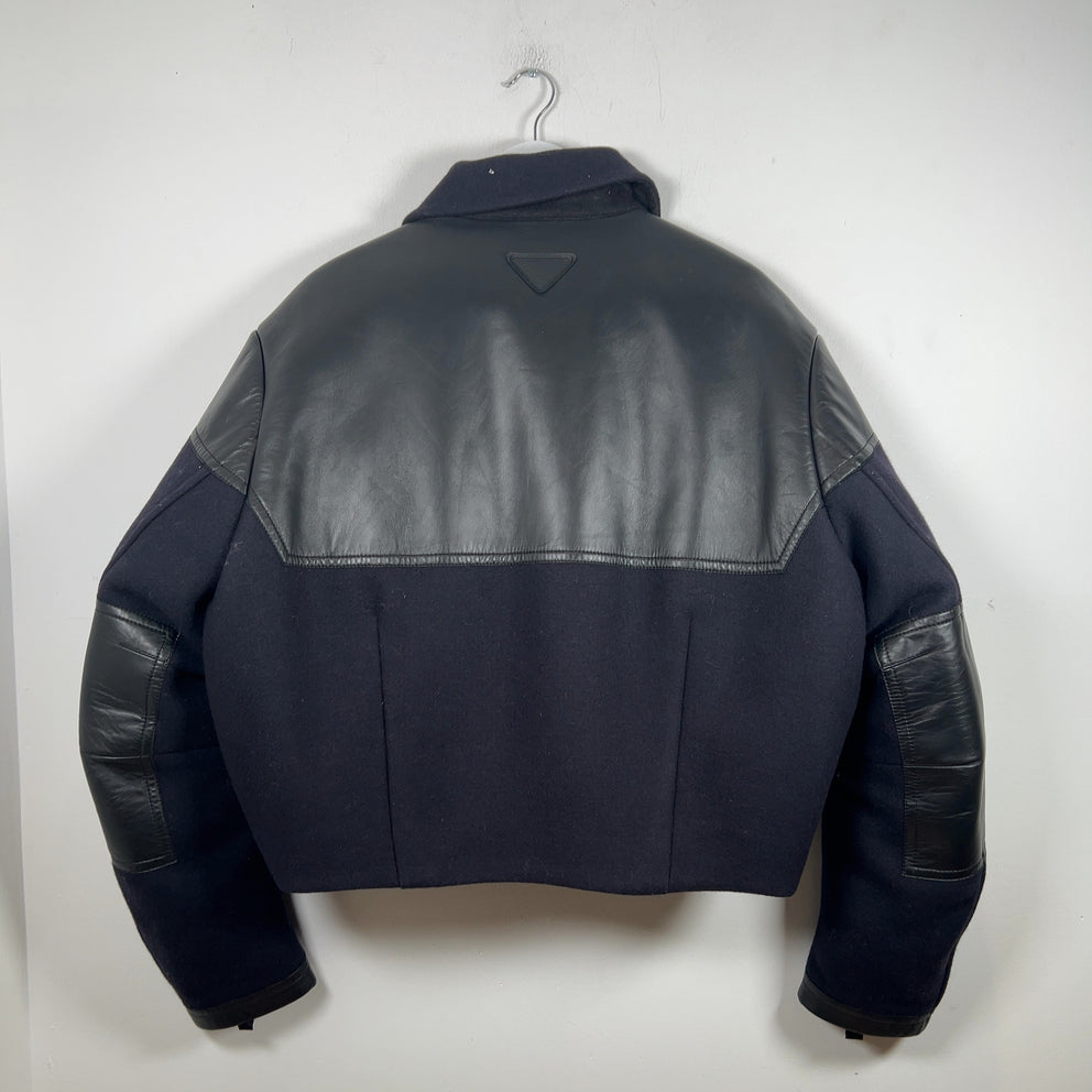 Prada Paneled Wool Down Lined Cropped Bomber Jacket