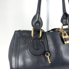 Chloe Paddington Black Leather Gold Accent Shoulder Bag