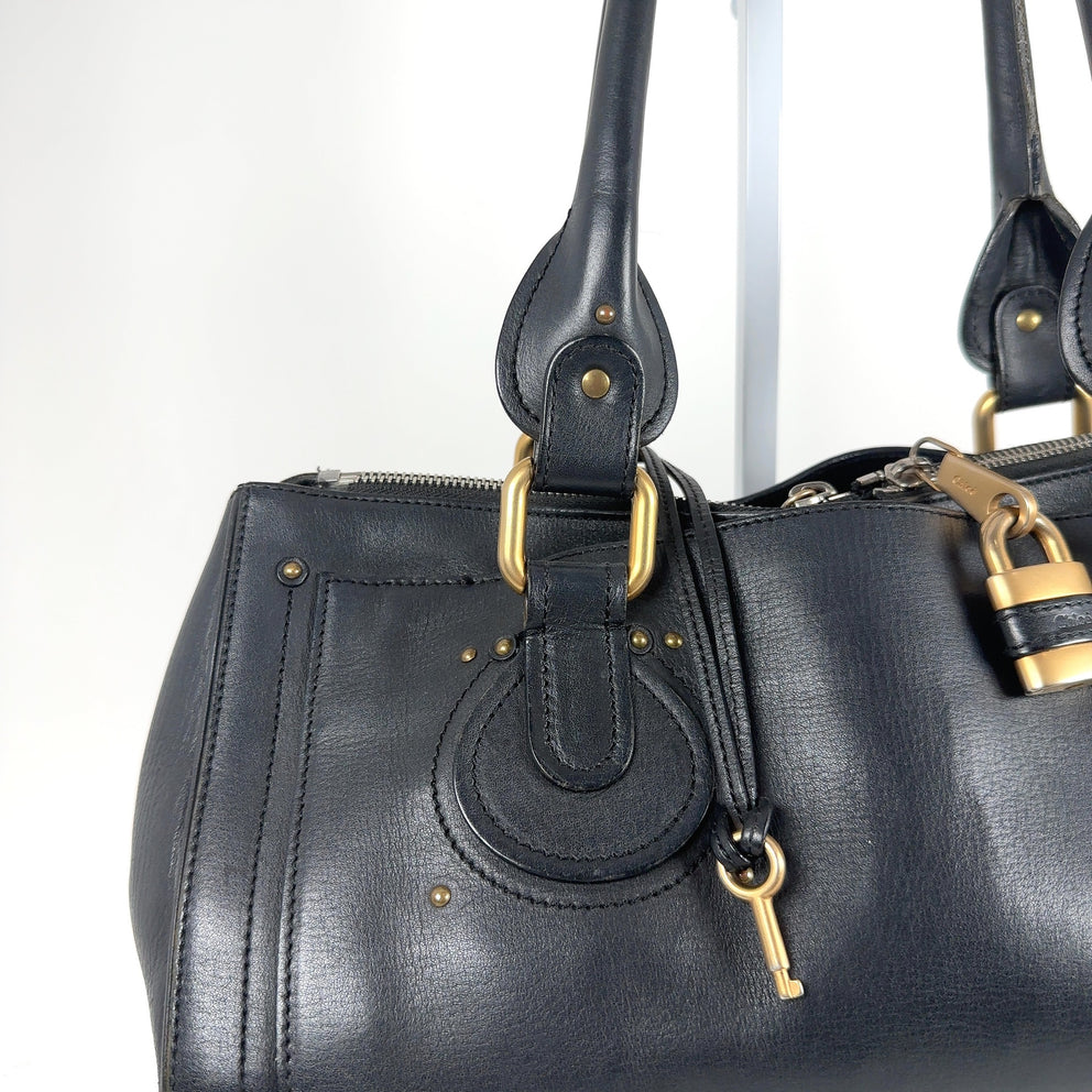 Chloe Paddington Black Leather Gold Accent Shoulder Bag