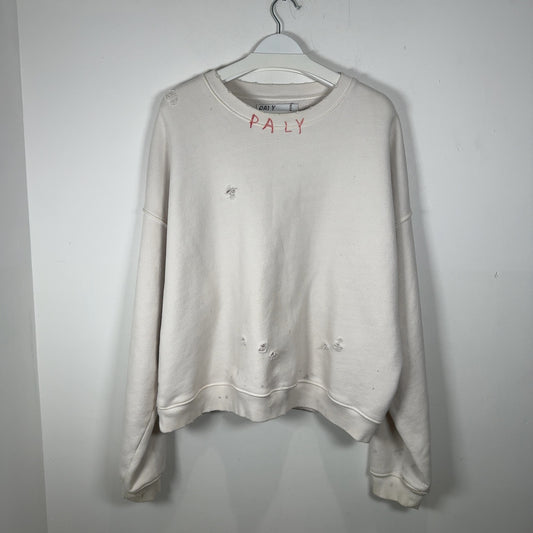 Paly Hollywood 'Edge Of Greatness' Distressed White Crewneck Size L