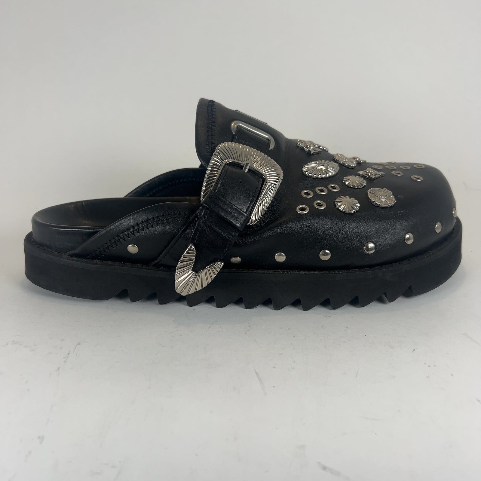 Toga Virilis Black Eyelet Metal Sabot Slip-on Loafers