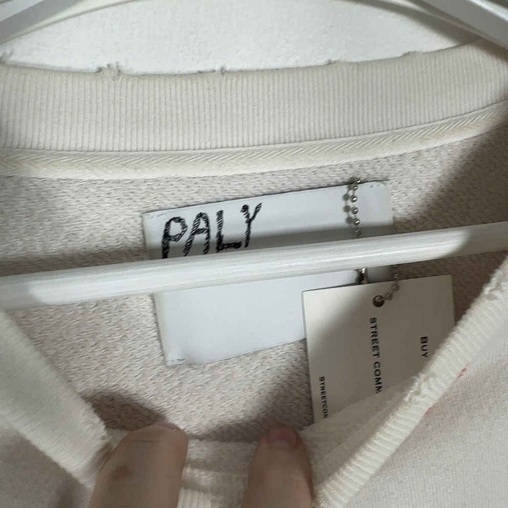 Paly Hollywood 'Edge Of Greatness' Distressed White Crewneck Size L