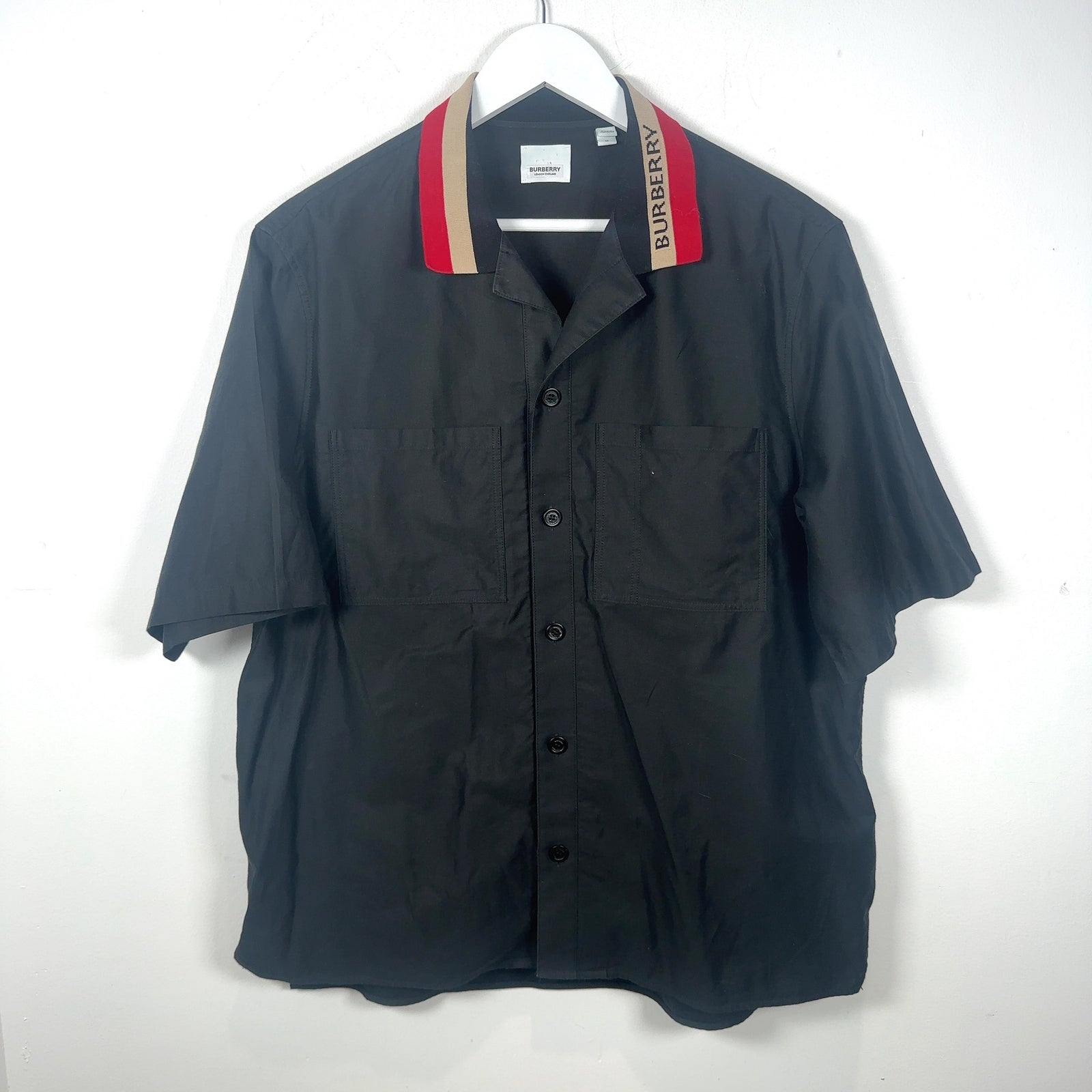 Burberry Striped Collar Logo Button-Up Shirt