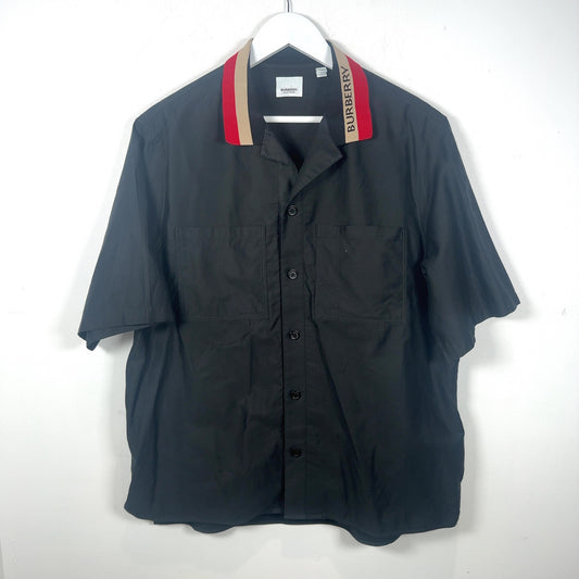 Burberry Striped Collar Logo Button-Up Shirt