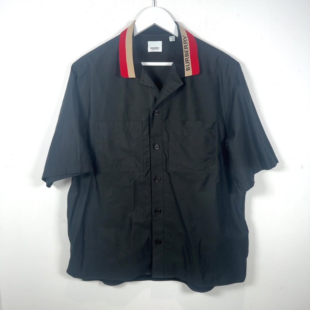 Burberry Striped Collar Logo Button-Up Shirt