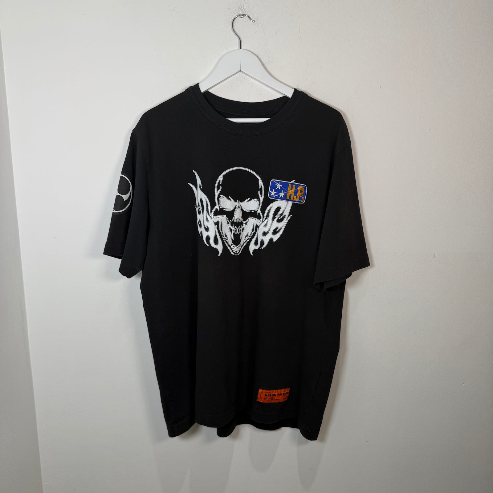 Heron Preston Flaming Skull Black T-Shirt Size L