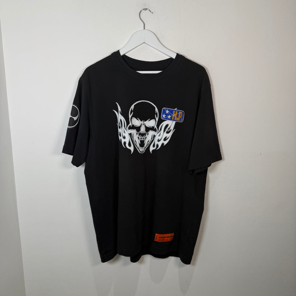 Heron Preston Flaming Skull Black T-Shirt Size L