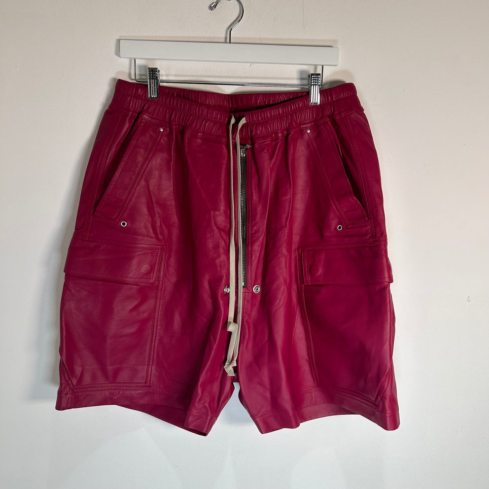 Rick Owens EDFU SS/23 Fuchsia Cargo Bela Leather Shorts Size L