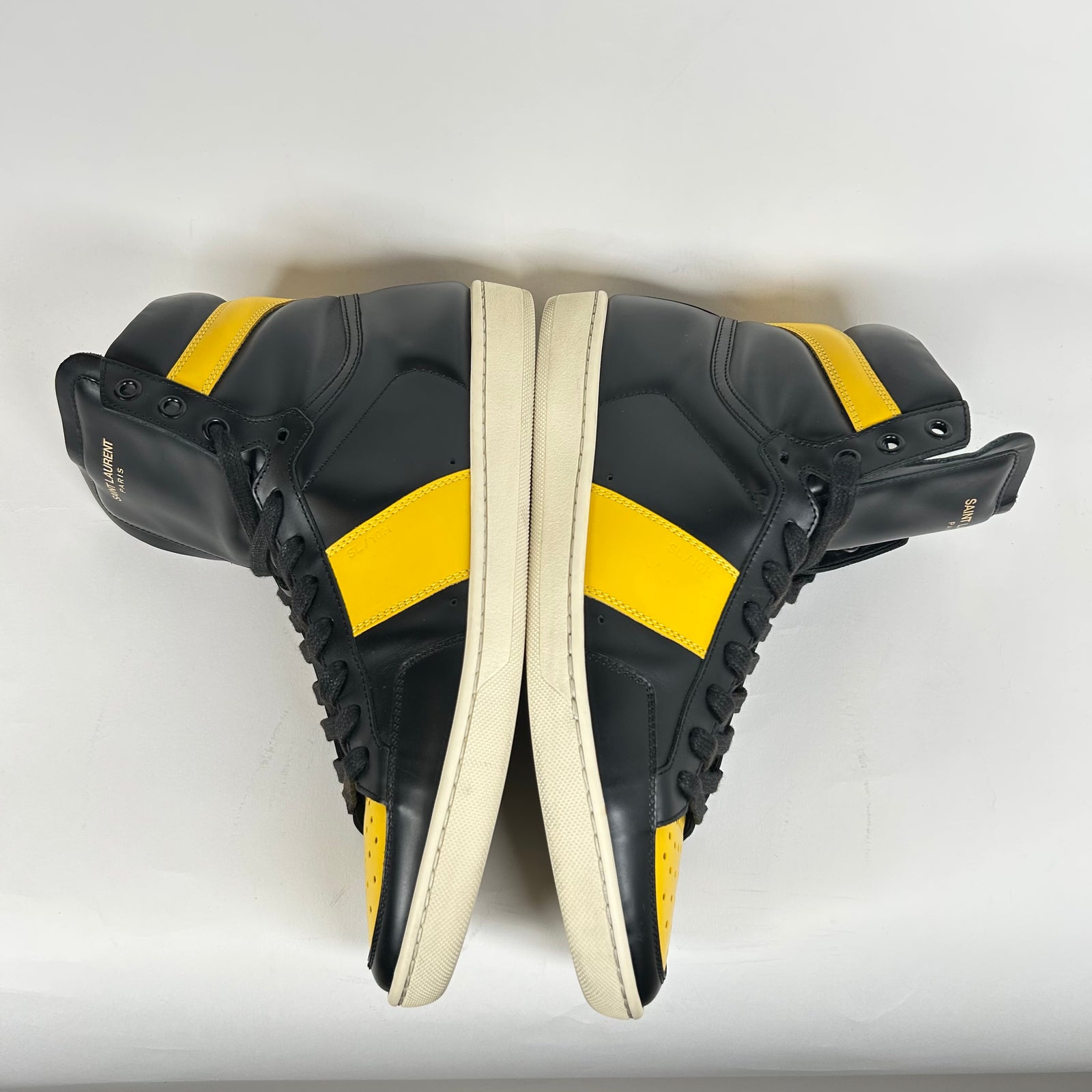 Saint Laurent Yellow/Black Court High Sneakers Size 8