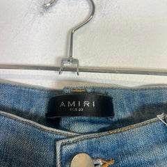Amiri Clay Indigo Leather Stitch Logo Jeans Size 33