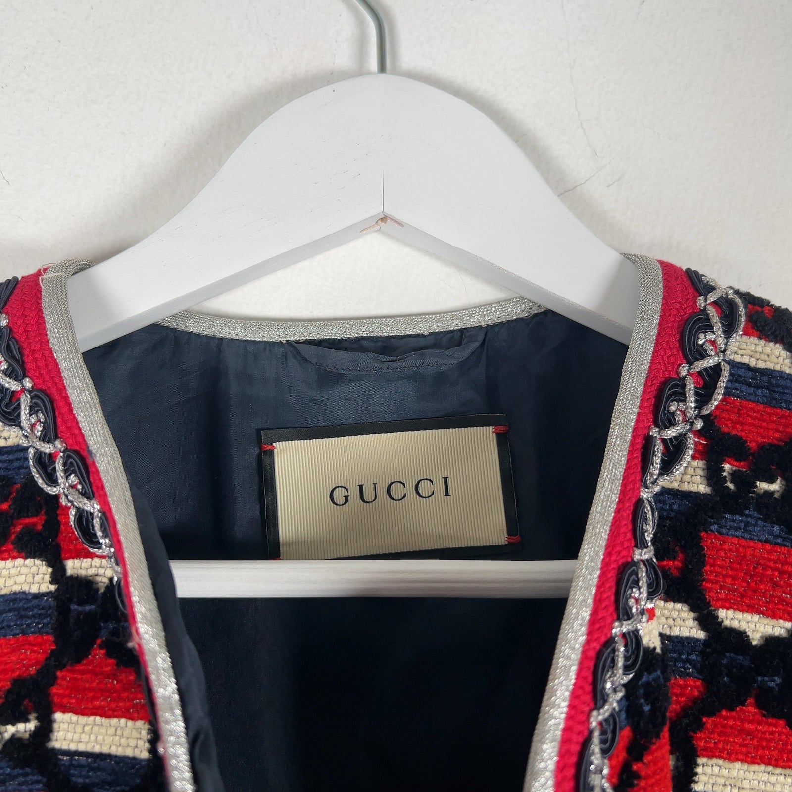 Gucci Flocked Tweed Cutting Jacket Red/Silver Size M