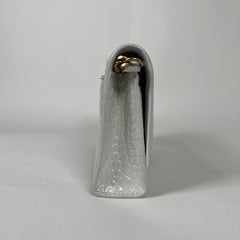 Balenciaga White XS Hourglass Croc Embossed Leather Bag